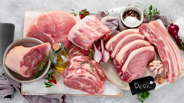 assortment,of,raw,pork,meat,on,light,grey,background.,organic